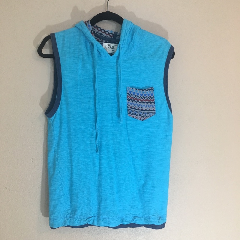 free planet cotton small hooded tank fun print